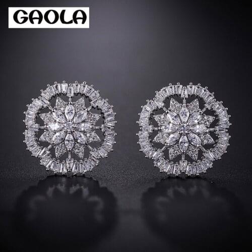GAOLA High Quality Clear Cubic Zirconia Flower Stud Earrings For Bridal Wedding Jewelry GLE9028