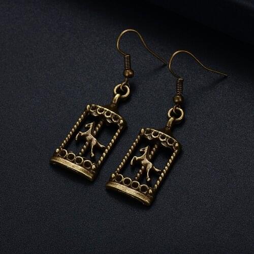 Trendy Vintage Merry-go-round Shape Dangle Antique Silver Plated Earrings for Women Girl Retro Drop Earrings Cute Jewelry