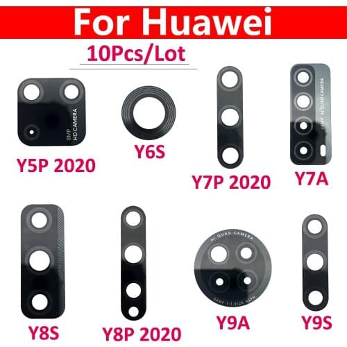 10Pcs/Lot, Rear Back Camera Glass Lens For Huawei Y9S Y8S Y8P Y6P Y7P Y6s Camera Glass With Glue Adhesive