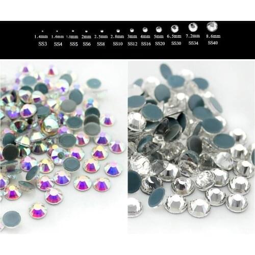 AAAA+ SS6 SS10 SS16 SS20 SS30 SS34 SS40 Crystal AB Clear DMC Hotfix Rhinestones Iron on flatback glass for Dress Nail Clothing