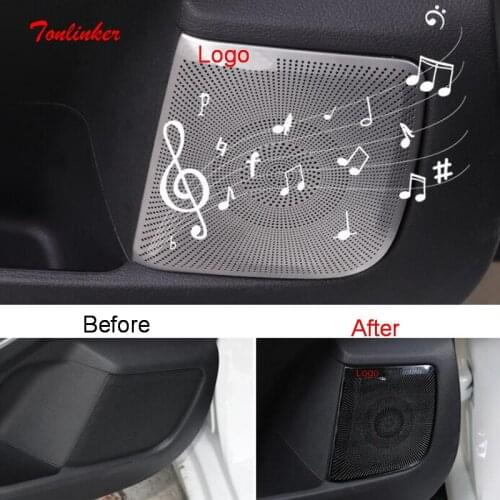 Tonlinker Interior Car Door Speaker Cover case sticker for NISSAN Sentra 2019 Car Styling 4 PCS Stainless steel Cover stickers