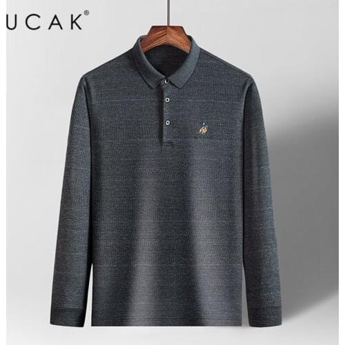 UCAK Brand Solid Color Turn-down Collar T-Shirt Men Clothes Spring New Fashion Arrival Casual Streetwear Cotton T Shirt U5306