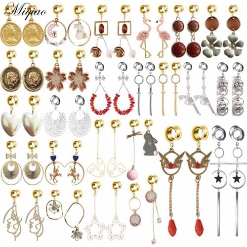 Miqiao 2pcs Korean Version of The Beautiful Stainless Steel Flower Unicorn Angel Wings Ears Exquisite Piercing Jewelry