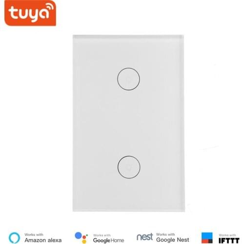 Alexa compatible Tuya smart life app control WiFi light switch US touch and remote control switches 2 gang glass panel US