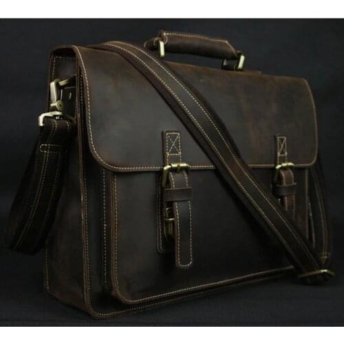 Vintage Crazy Horse Real Leather Shoulder bag Men crossbody bag Men Messenger Bag Genuine Leather Bag tote Handbag Leisure Brown
