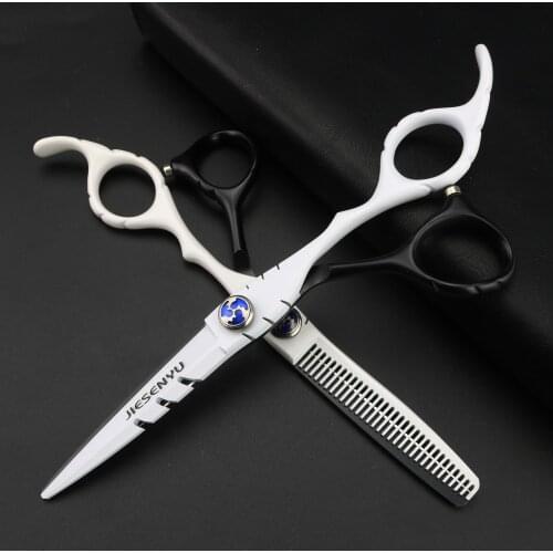 "High-end Scissors Flat Cut Thinning Cut Hairdressing Supplies Convenient Scissors Japan 440C6.0 Inch Black and White Size Teeth