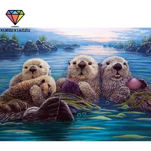 XUEQIXIAOZU Full Round Otter Diamond embroidery Diamond drawing 5D DIY Diamond setting Mosaic painting Home decoration gifts New