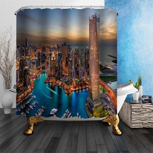 100% Polyester Fabric Custom Dubai City Shower Curtain Modern Bathroom Curtain 180x200cm Waterproof HD Printing Bath Curtain