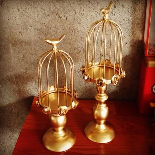 Iron Birdcage Candlestick Decorations Country Bird Cage Iron Art Candlestick Decoration Wedding Candle Light Birdcage-Shaped