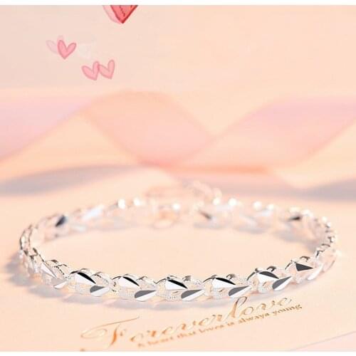 925 Sterling Silver Heart Charm Bracelet &Bangle Handmade Party Jewelry For Women Girls sl175