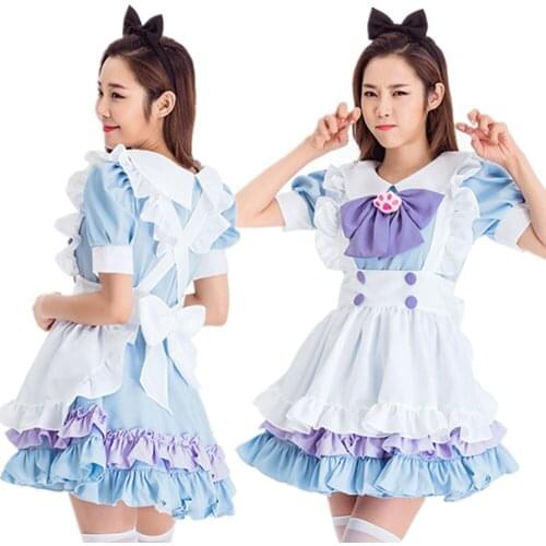 Adult Summer kawaii Lolita Dress Halloween Cosplay Costume Women Maid Sweet Lolita Blue Princess Dress