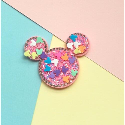 10pcs 42*52mm Bling Rhinestone Colorful Mouse Charm DIY Hair Clip Patch Accessories Appliques Craft
