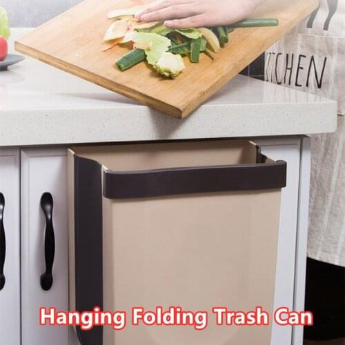 4L 9L Wall Mounted Folding Waste Bin Kitchen Cabinet Door Hanging Trash Bin Garbage Car Trash Can Wall Mounted Foldable Cleaning