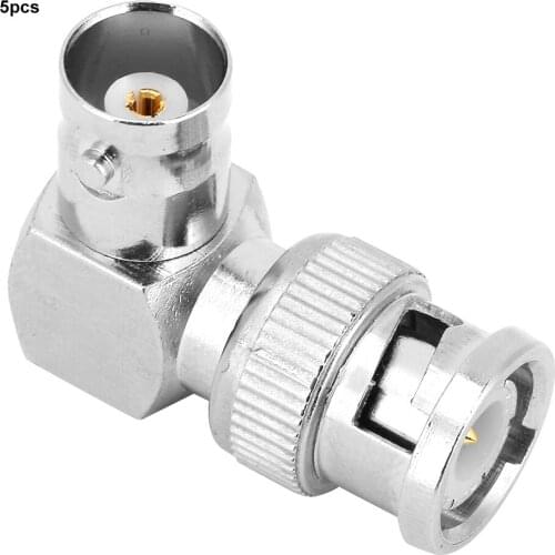 5pcs L Shape 90 Degree Brass BNC Male to Female Connector Coaxial Cable Wire Adapter conectores Silver
