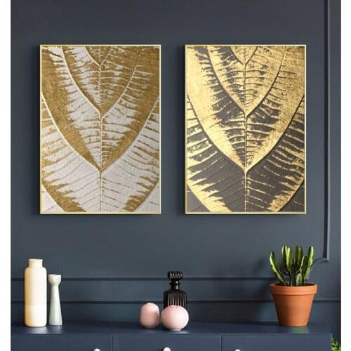 Abstract Golden Leaf Canvas Painting Wall Art Posters and Prints Nordic Decorative Wall Pictures for Living Room Design Decor