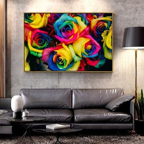 Artcozy Oil Canvas Painting bloom_blossom_colorful_colourful_flora_flowers_paint_rainbow_roses For Home Decoration Wall Art