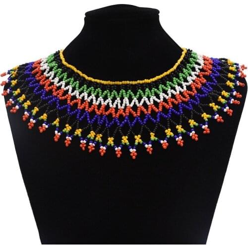 Bohemian Colorful Beaded Chains Tassel Fashion Choker Necklace Tribal Style Unique Statement Necklaces Women Party Charm Jewelry