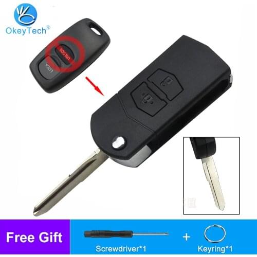 OkeyTech 2 Buttons Auto Flip Folding Modified Remote Car Key Shell Case Replacement Cover Fob For Mazda 3 5 6 MPV Protege Key
