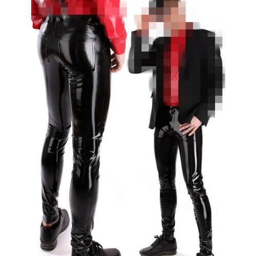 Handmade Black Latex Gummi Rubber Mens Jeans Pants Slim 4 Pockets Customized with Front Zip
