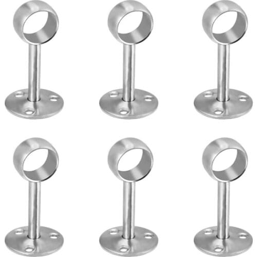 Stainless Steel Shower Curtain Pipe Wardrobe Pole Holder Lever Flange Socket 6 Pack