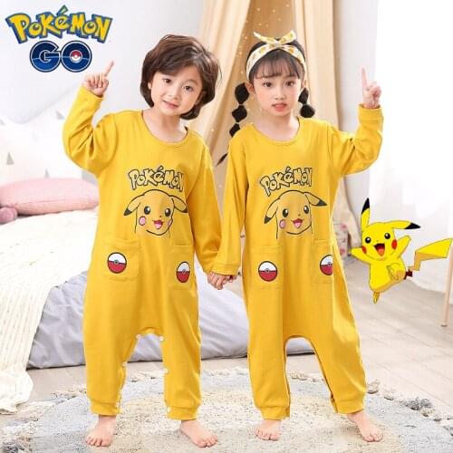 Pokemon Pikachu Kids Pajamas Anime One Piece Hooded Jumpsuits Childrens Clothing Sets Boys Girl Sleepwear Spring Autumn Pyjamas