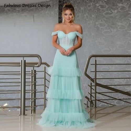 Elegant Sweetheart Off Shoulder Evening Dresses Long A Line Backless Tiered Tulle Prom Dress 2021 Custom Made вечерние платья
