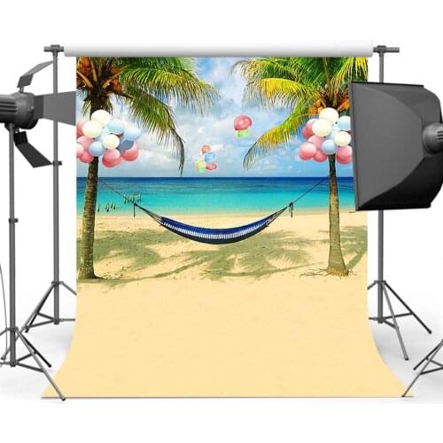 Mehofoto Cocount Tree Background Balloon Golden Beach Backdrop Photography Photo Studio CM-5488
