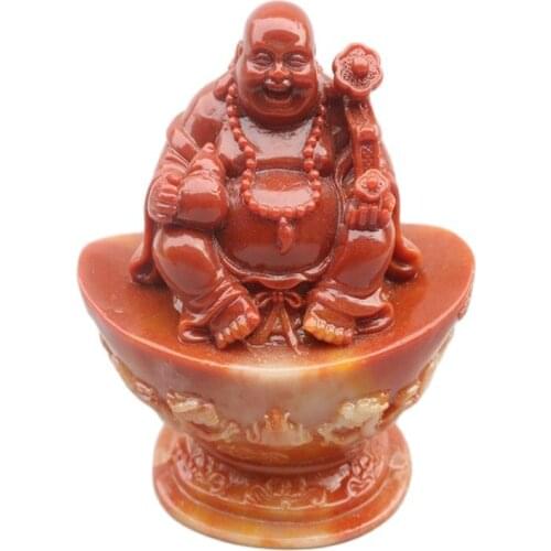 China shoushan stone old Hand carved Yuanbao Maitreya Buddha Statue