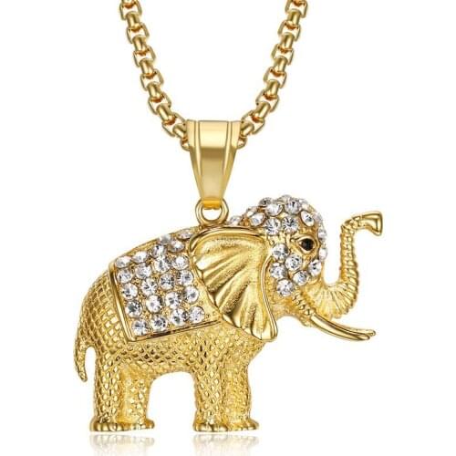 Hot Sale Elephant Necklaces&Pendants silver Gold Color rhinestone Zirconia men Lucky Jewelry Birthday New Year Gift