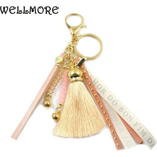 WELLMORE 2017 crystal,tassel,colorful alloy Key Chain For Women Girl Bag Keychain