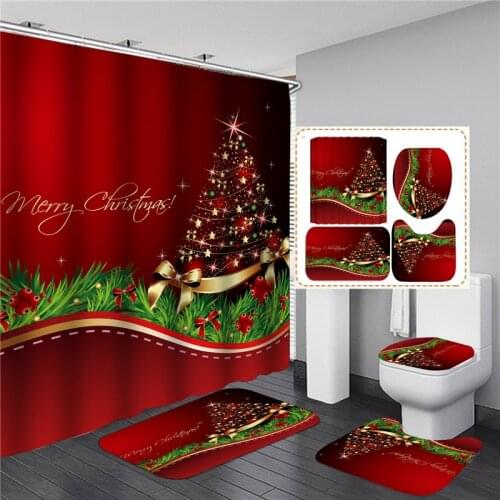 Santa Claus Sexy Girl Shower Curtain Set Non-slip Bathroom Mat Rug Carpet Waterproof Toilet Partition Christmas Festival Decor
