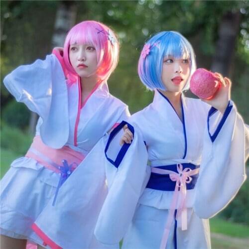 Re:life In A Different World From Zero Rem Ram Childhood Version Kimono Wig Cotton Rem Cospaly Costume Anime Game Role Playing