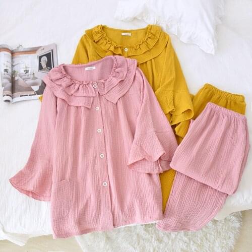 Pure Cotton Lace Elegant Women Pajamas Cotton Sweet Palace Style Pajamas Set Ladies Home Clothes