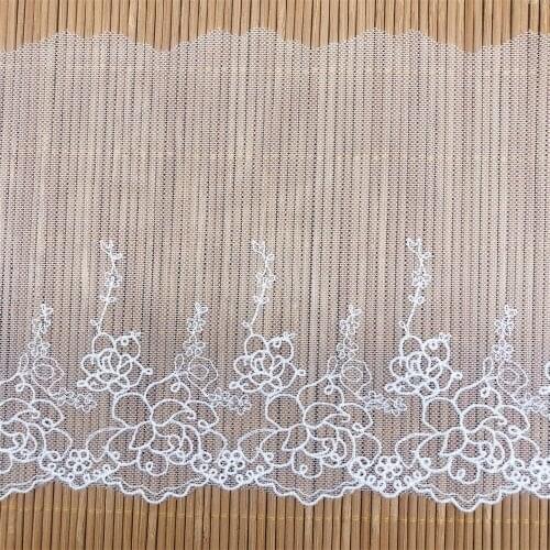 15cm Wide Embroidered Lotus Net Yarn Lace Trim Fabric DIY Lady Dress Skrit Collar Sewing Accessories 10Yards/Pack V2924