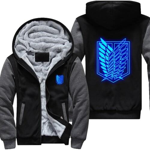 USA Size Shingeki No Kyojin Attack on Titan Aren Luminous Blue Green Mens Women Printing Pattern Thicken Fleece jacket hoodies