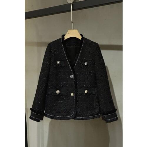 2020FW Autumn Fashion New Women Luxury V Neck Tweed Loose Jacket For ForLadies Outerwear