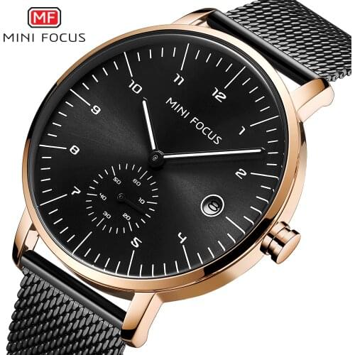 MINIFOCUS Mens Watches Top Luxury Brand Business Quartz Watch Mesh Strap Men Wristwatch Waterproof Relogio Masculino