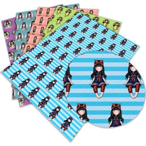 Cartoon Cute Girl Printing Faux Leather Fabric Diy Crafts 30X136cm