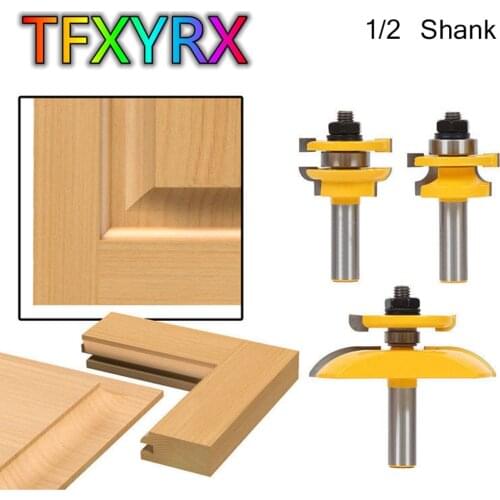 3pcs 1/2inch Shank Round Over Rail&Stile Router Bit Set Cove Panel Raiser Tenon Cutter for Wood Woodworking Tools