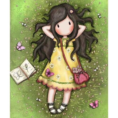 Diamond Painting Kits Home Decor With AB Drill Cute Girl Poured Glue Soft Canvas Scalloped Edge Unique Handcraft Gift Mosaic Art