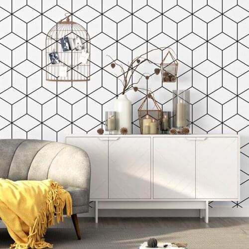 Nordic Black White Lattice Wall Papers Home Decor Modern Geometric Wallpaper Living Room Bedroom Decoration PVC Vinyl Wall Paper
