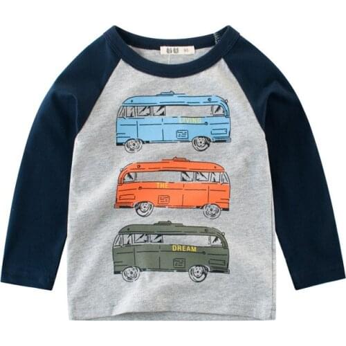 2019 New Spring Kids Long-sleeved T-shirt baby Bottom Shirt Pure Cotton Cartoon bus girls Top Boy tees clothes Children clothing