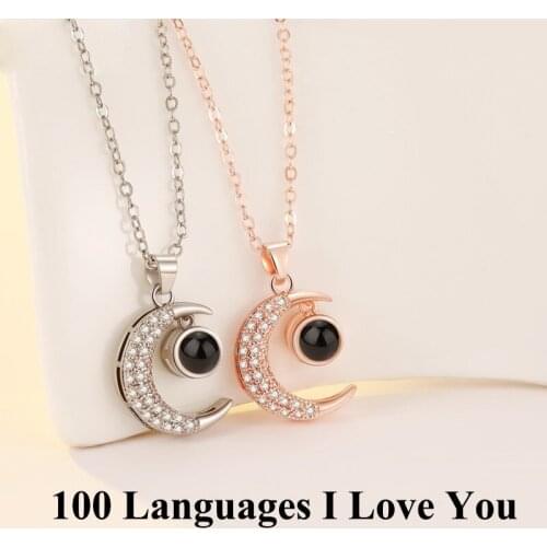 2019 New Rose Gold Silver Color Moon 100 Languages I Love You Projection Pendant Necklace For Valentines Day Gift Of Love