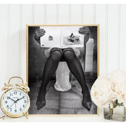 Sexy Women Reading on Toilet Poster Fashion Photography Canvas Painting Wall Art Picture For Living Room Modern Decorative Print