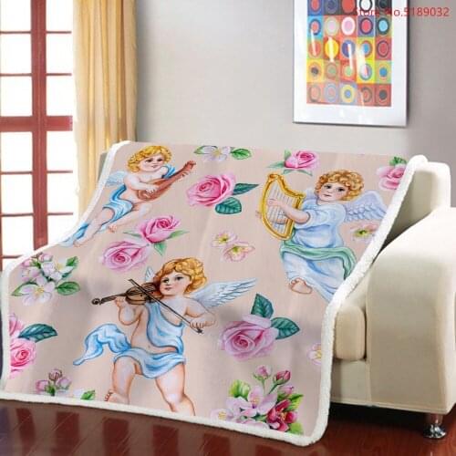 Gift Sherpa Fleece Blanket Angel Print Winter Warm Blanket Sofa Travel Plush Throw Blanket for Kids Boys 3D Print Bedding