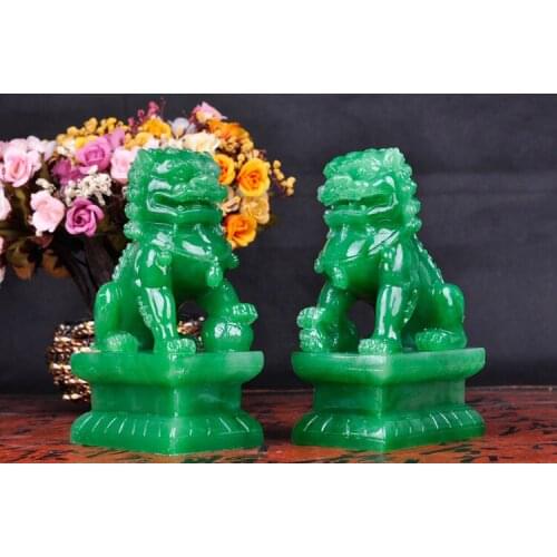 Crafts Green lion ornament big pair Keep the house and ward off evil spirits Imitation Jade lion Home Furnishing decoration