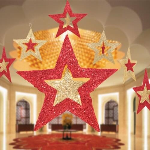 Christmas Decorations Golden Red Star Laser Hanging Pentagram Bar Ceiling Home Ornaments Xmas Party Christmas Craft Supplies
