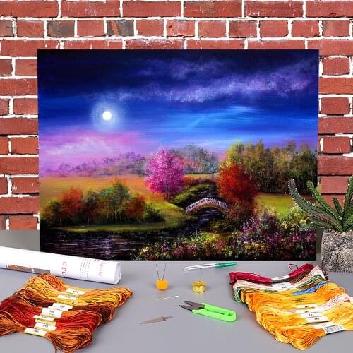 Natural Scenery Printed Canvas 11CT Cross Stitch Embroidery Full Kit DMC Threads Hobby Painting Sewing Needlework Design