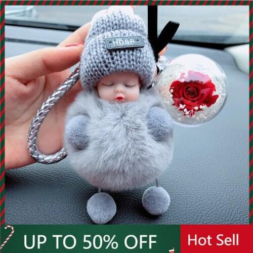 Cute Doll Doll Plush Car Keychain Female Gift Key Chain School Bag Pendant Diy Eternal Flower Clasp Hooks for Necklace Bracelet