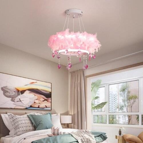 Girls Room Warm Feather lamp pink Pendant lights Bedroom Light Modern Living Room Hanging Lamp Romantic Nordic Ins led Luminaire